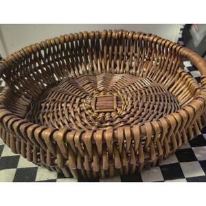 Round Brown Woven Wicker Basket with Handles 12 Inch Decorative Serving Tray